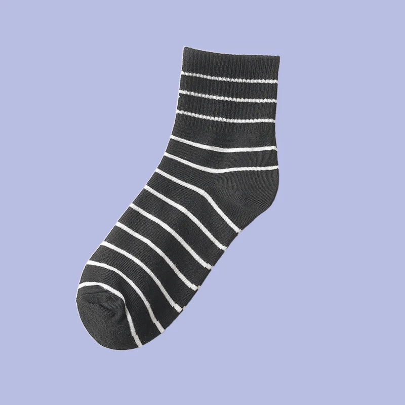 6/12 Pairs High Cuffs Fine Horizontal Stripes Middle Tube Casual Socks Women Style Women's Thin Stacked Socks