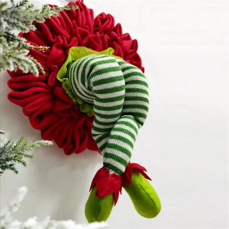 Ornaments Plush Legs For Home Wall Front Door Decorations Christmas Elf Wreath With Stuffed Leg Stuck Xmas Tree Topper Garland