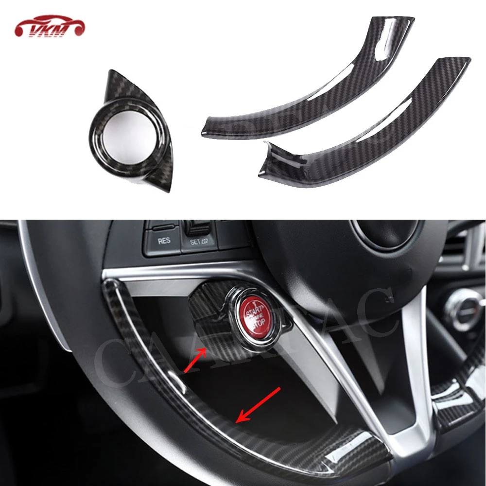 

Carbon Look Car Interior Ignition Engine Start Stop Button Frame Cover for Alfa Romeo Giulia 2016-2018 Steering wheel Trims