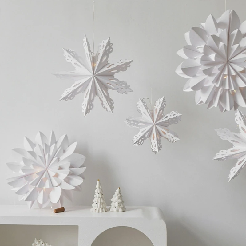 Paper Snowflake with LED Lights for Christmas Window Decors Illuminated Hangings in Warm White for Festival Ambiances