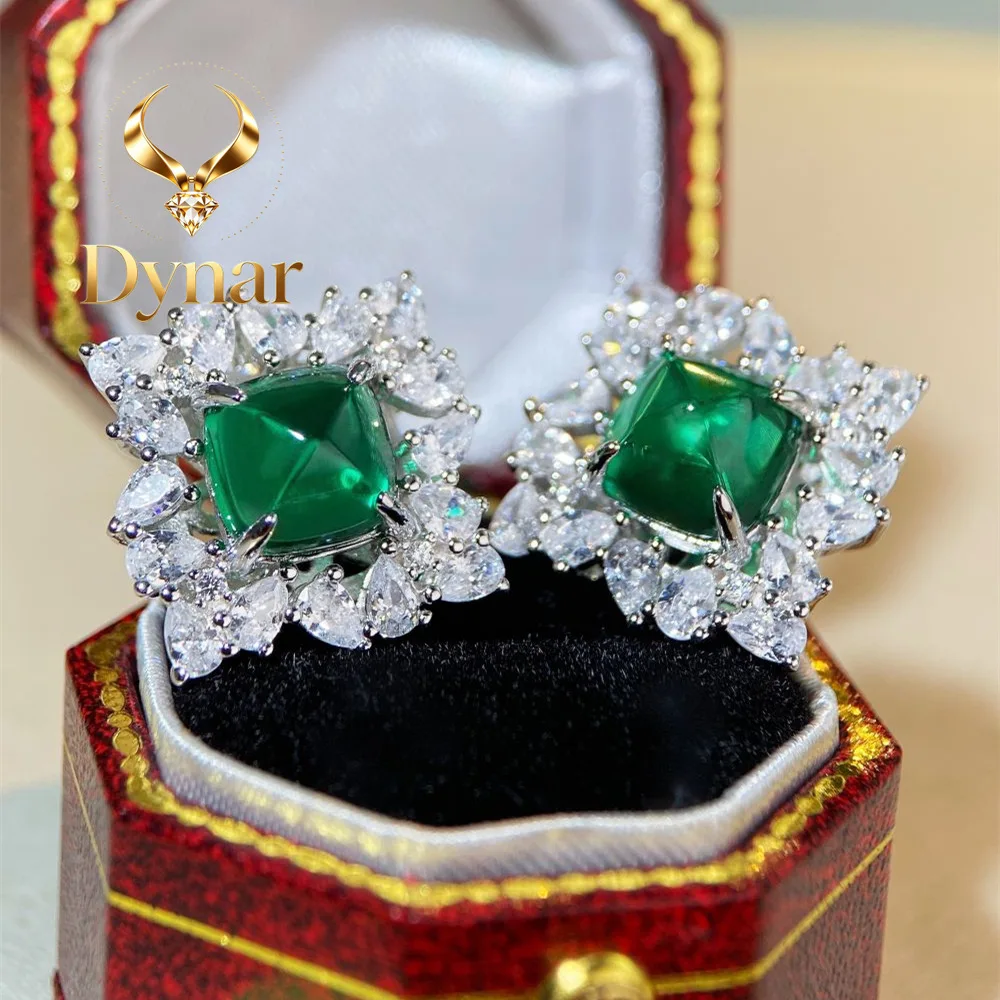 

Dynar Jewelry Luxury white gold solid platinum PT950 Earrings Women's Sugar Tower Emerald Luxury Full Diamond Inlaid Earrings