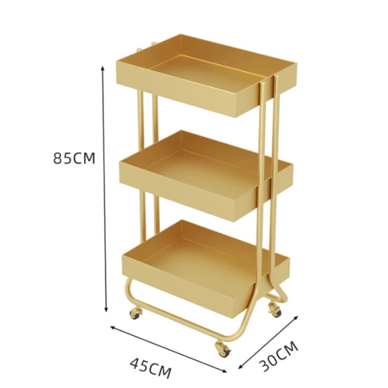 Multi-Layer Iron Beauty Trolley, Nail Art Tool Storage, Mobile Salon Organizer, Versatile Trolley, Gold