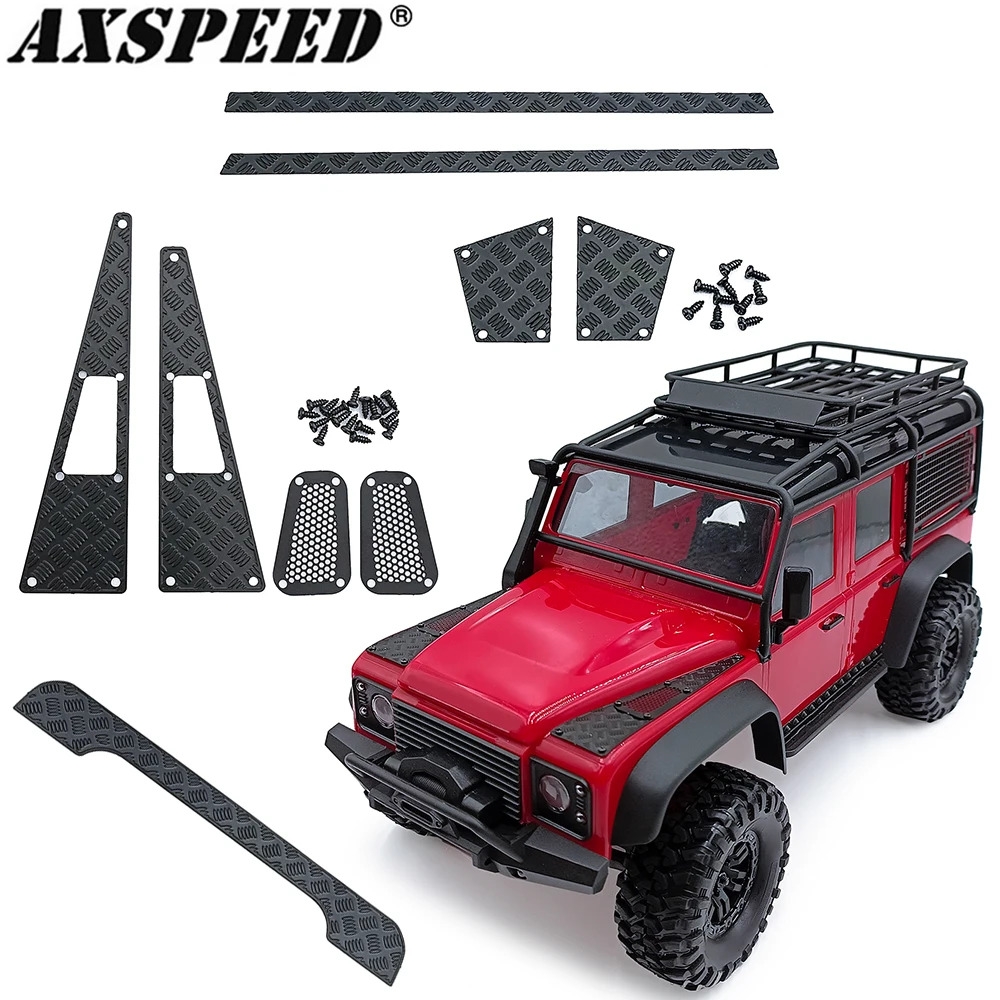 AXSPEED Metal Skid Plate Side Skirt Intake Grille Trim Tail Door Anti-Scratch Plate for 1/18 RC Crawler TRX4M Defender Parts