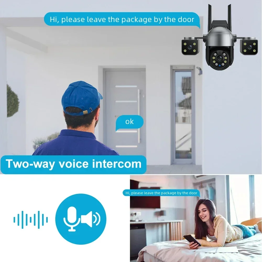 BIG SALE 12MP HD Three Screen WIFI IP Camera Outdoor 6K Three Lens Camera AI Human Detection Waterproof CCTV Video Security Cam