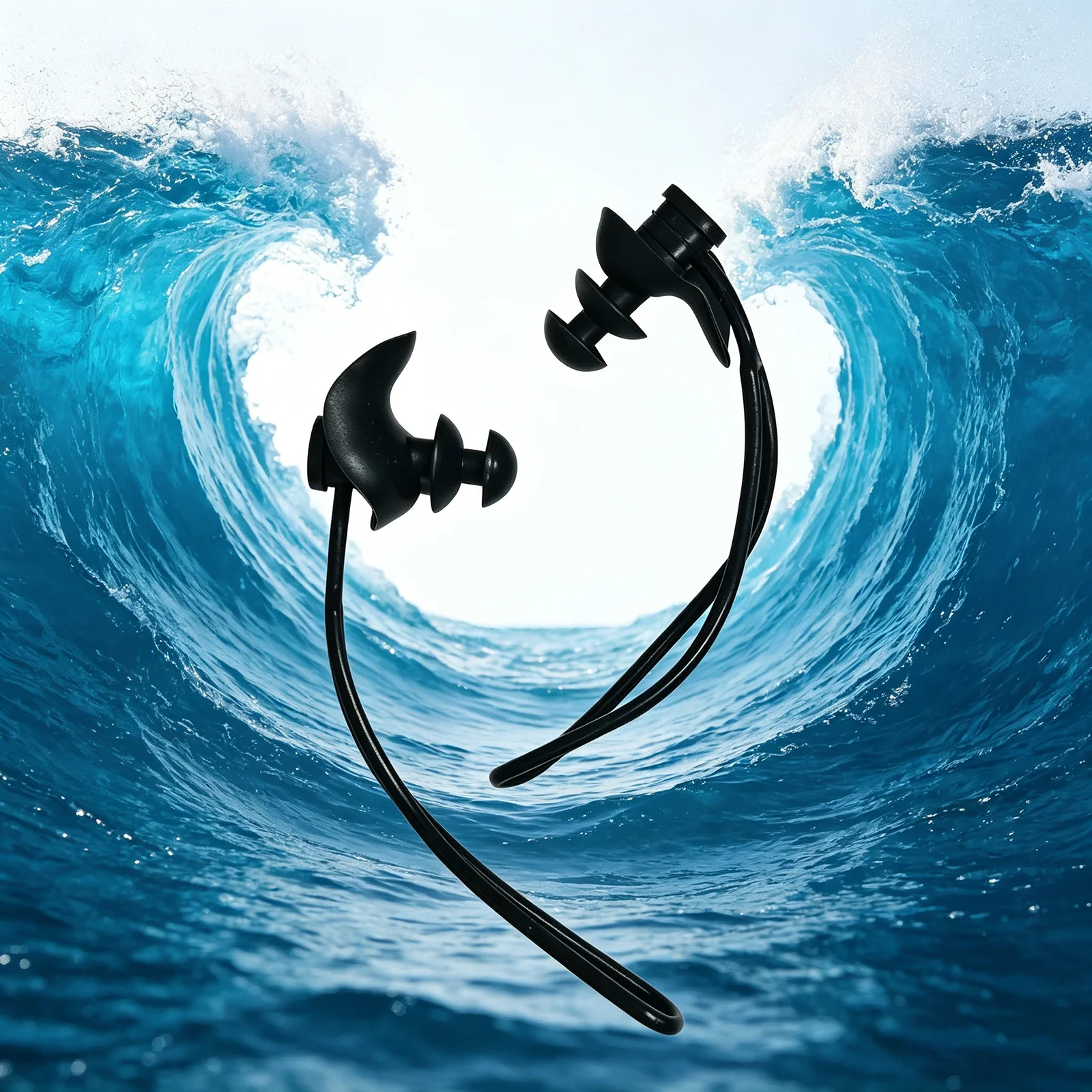 Waterproof Reusable Soft Silicone Swimming Earplugs with a Lanyard to Avoid Losing Comfort Fit for Swimming Home Use