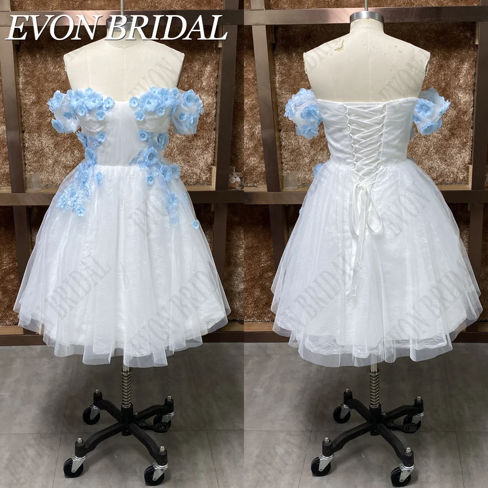 EVON BRIDAL Echte Foto 3D Bloemen Prom Jurk Sweetheart Off Shoulder Avondjurken Tule Mini A Lijn Vestido de baile Strapless Romantische Graduatie Party Jurken Voor Vrouwen Corset Backless Custom Made 2024 Bloemen Prom