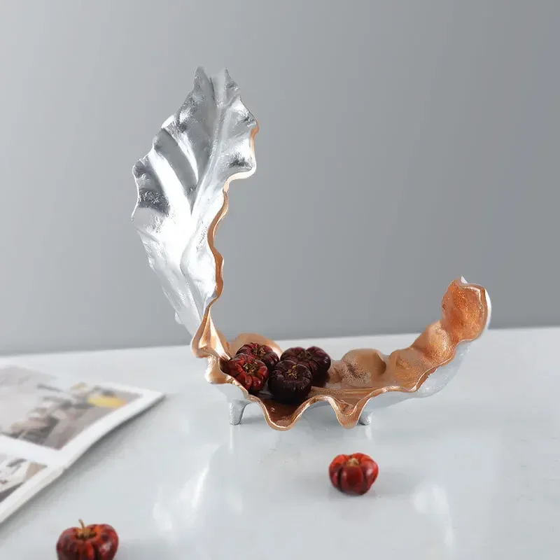 New Resin Handicraft Leaf Fruit Bowl Curved Dead Leaf Desktop Storage Container Tray Decorative Figurines Home Decoration