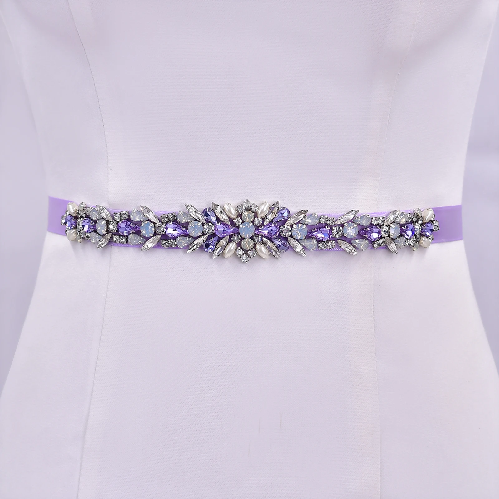 TOPQUEEN Bridal Dress Belt Light Purple Rhinestone Sash Wedding Accessories Women\'s Formal Party Evening Skirt Belt S57