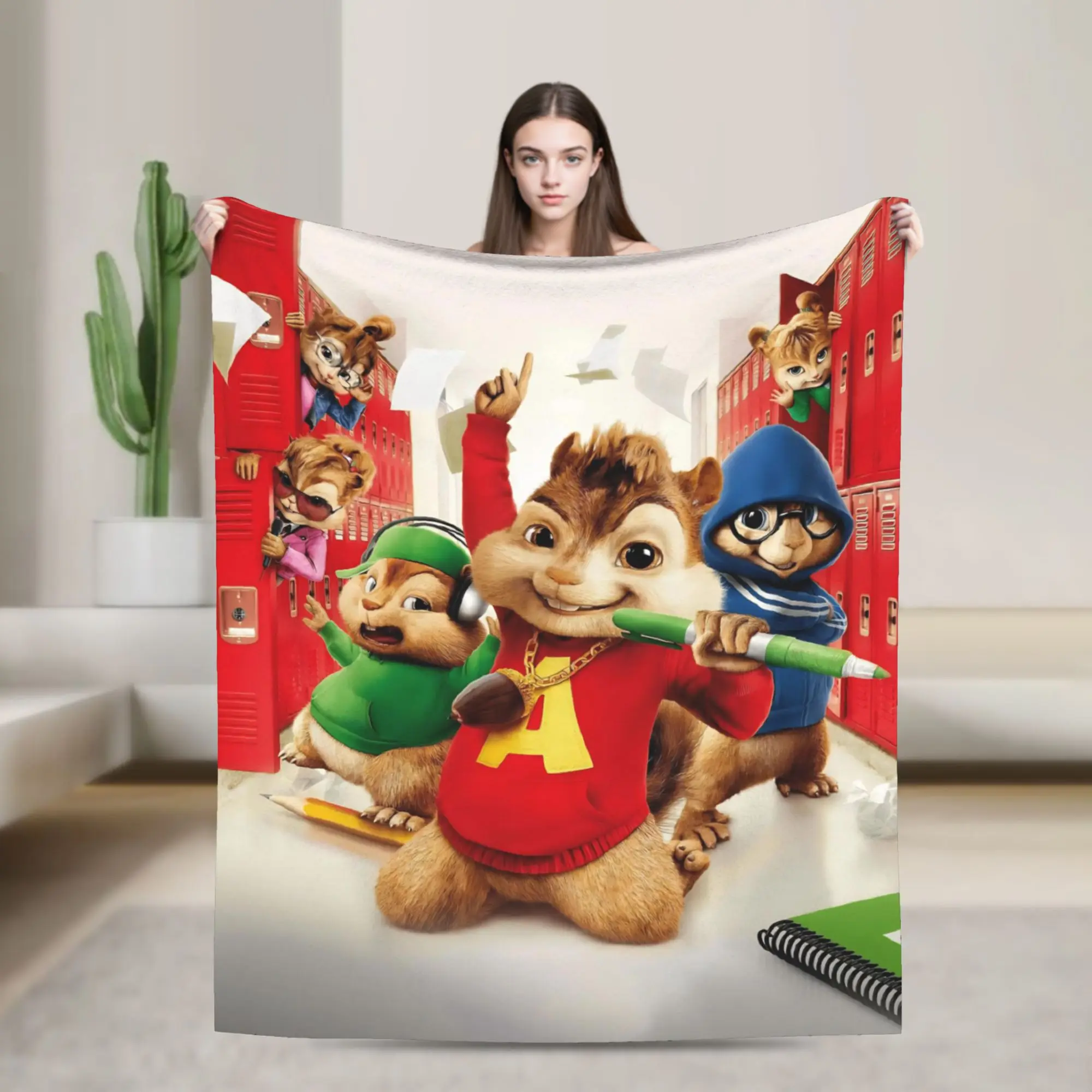 Manta Tejida de Coral Fleece con Diseño de Alvin y los Chipmunks, Manta Cálida para Cama, Sofá o Recámara