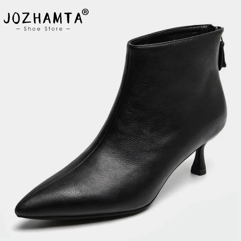 JOZHAMTA Size 34-41 Women Ankle Boots Sexy Pointed Toe Thin High Heels For Women Winter Shoes 2023 Fashion Zipper Black Booties