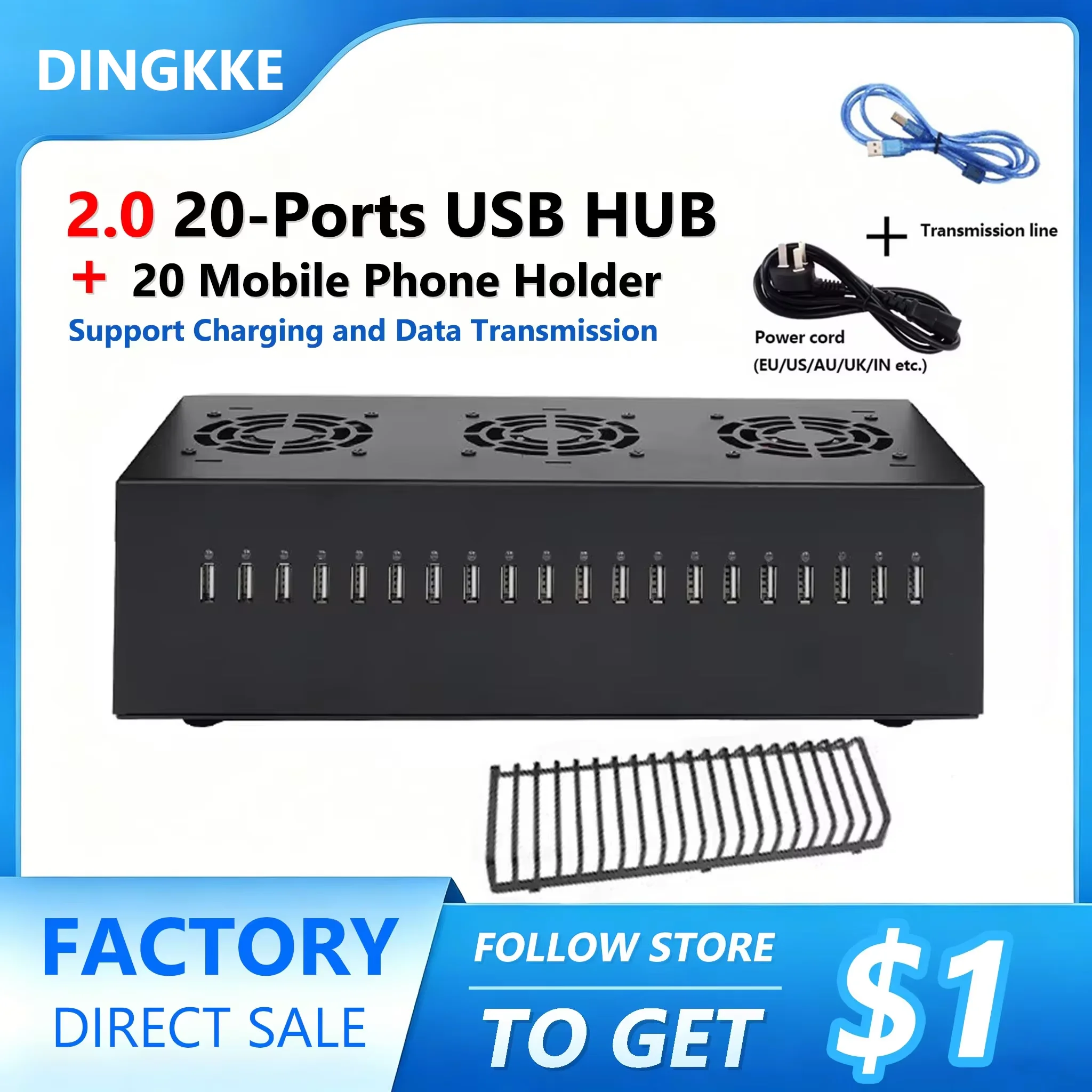20 Ports Box Phone Farm USB Hub Android Control Box Batch Synchronization Control Unified Management Smartphones