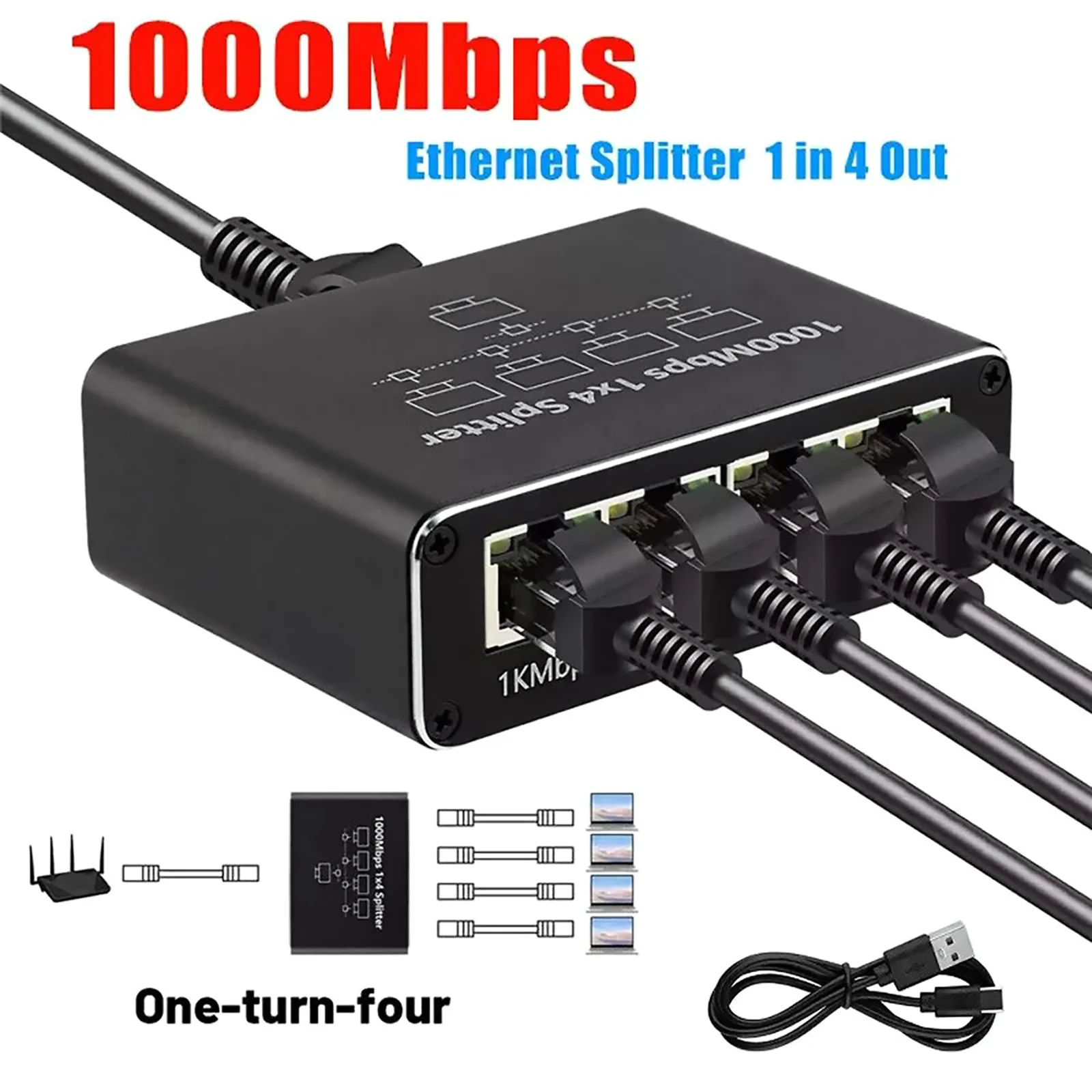 Gigabit Ethernet Splitter Lan Network Internet Hub de Computador Switch Roteador Set-top Box a 1000mbps 1pc Rj45