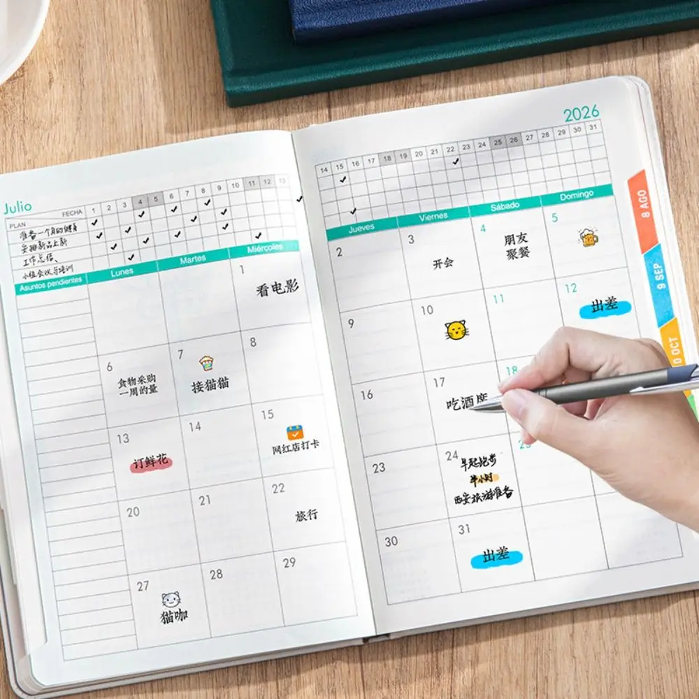 English 2026 Schedule Planner Notepad 12 Months Efficiency To-do List Notebook Simple Bookmark A5 Agenda Planning Notebook