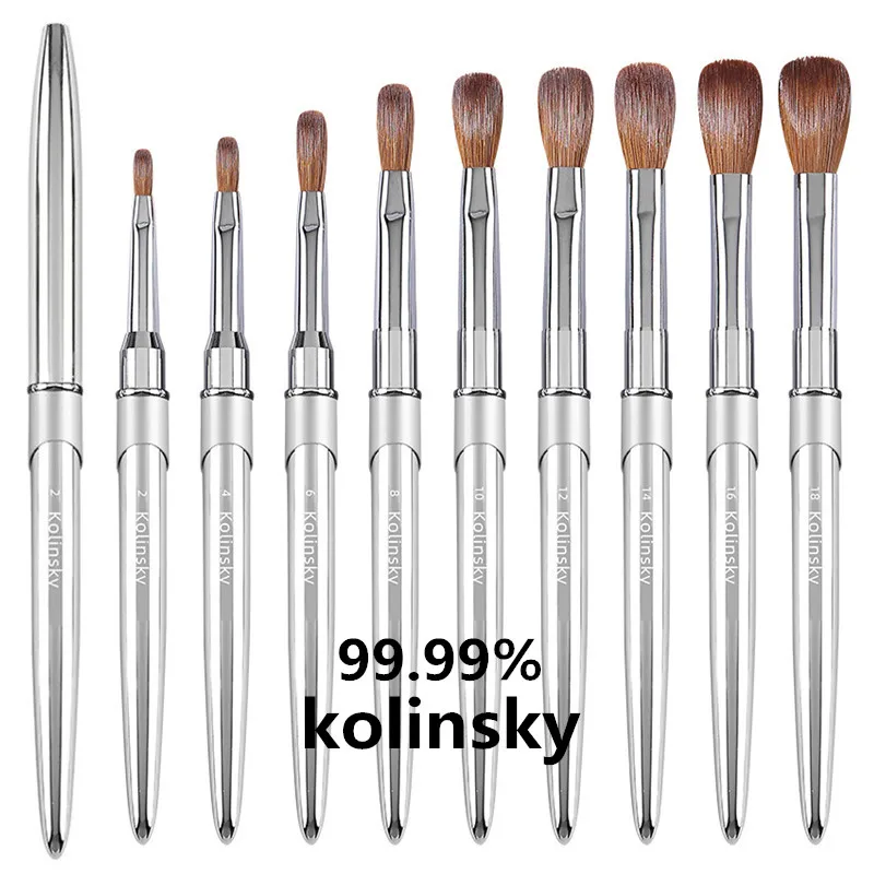 

99.9% Pure Kolinsky Nail Brush Silver UV Gel Polish Nail Art Extension Builder Manicure Nail Pen Painting Drawing Brushes