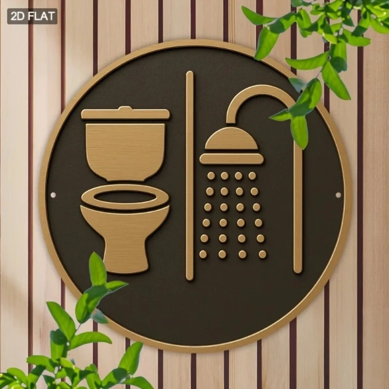 2DFlat, Badezimmer-Duschschild, wasserdichtes Aluminium, Toiletten- und Duschsymbol, einfach aufzuhängen, modernes Dekor, Badezimmer, Küche, Hotel, langlebiges Zuhause
