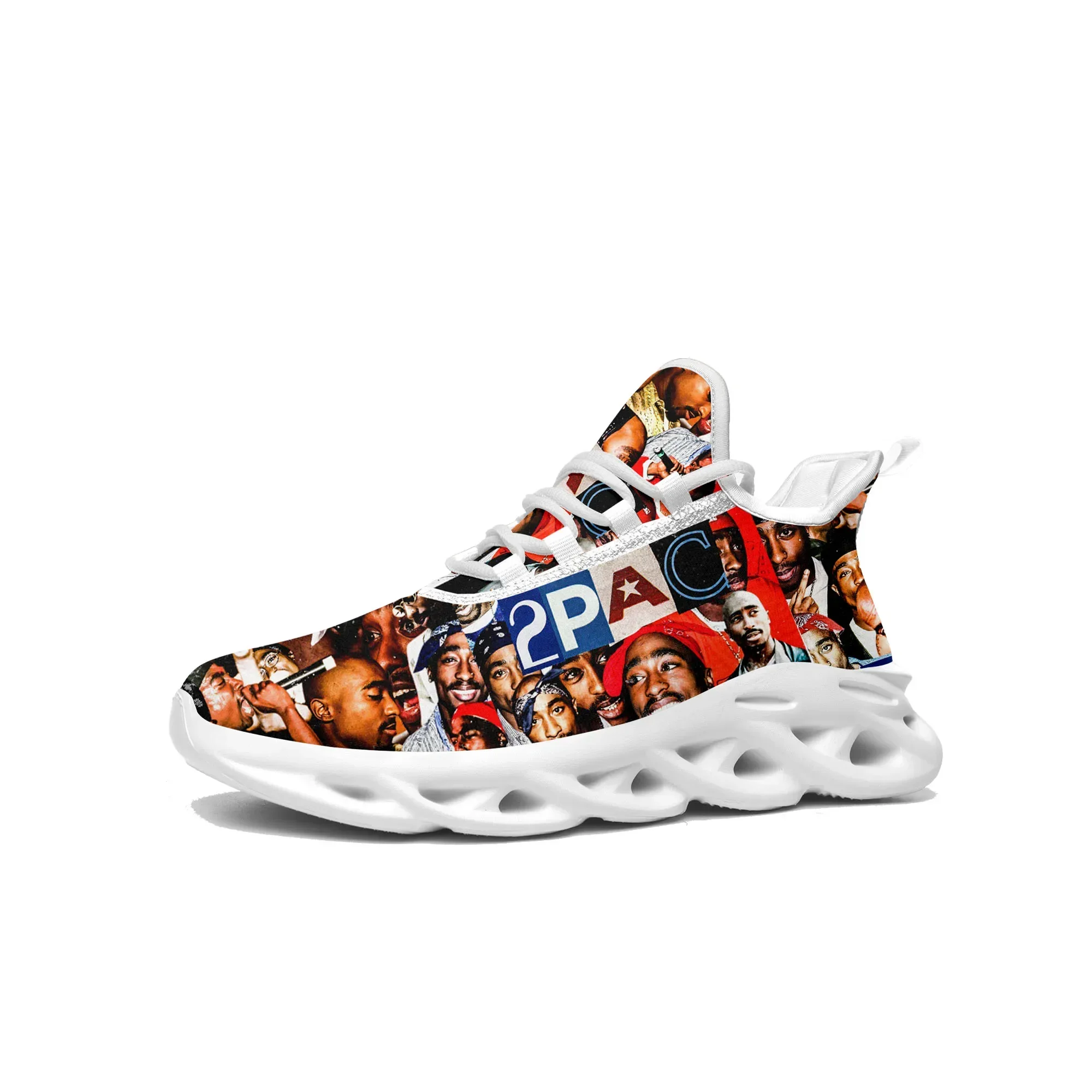 2Pac Hip Hop Rapper Flats Sneakers Mens Womens Hot Pop Sports Running Shoe Sneaker Lace Up Mesh Footwear Tailor-made Shoe White