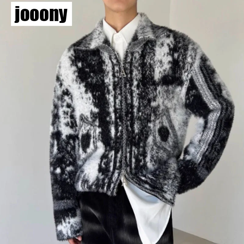 American Vintage Tie Dye Cardigan Jacket Autumn Winter New Knitted Tops Men Y2k Long Sleeve Loose Sweaters Harajuku Design sense