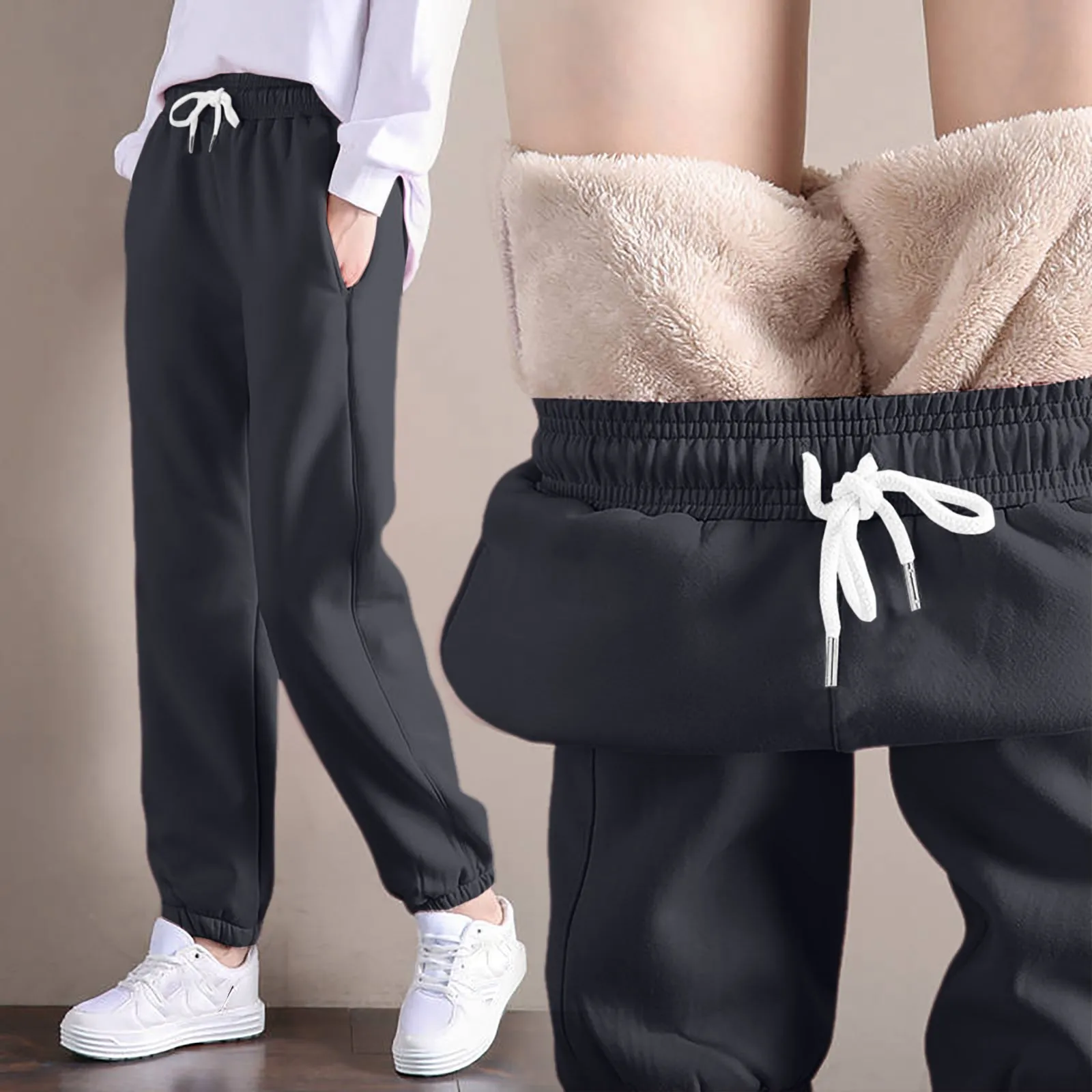 New Women'S Pants Winter Casual Gym Sweatpants Warm Fleece Trousers Female Workout Lamb Wool Thick Sports Pantalone For Women