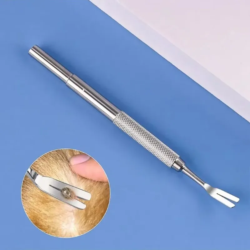 Tenedor de garrapatas de acero inoxidable fácil de usar, diseño efectivo, forma de tenedor, pinzas para quitar pulgas de mascotas, herramienta de eliminación de garrapatas, cuidado de perros