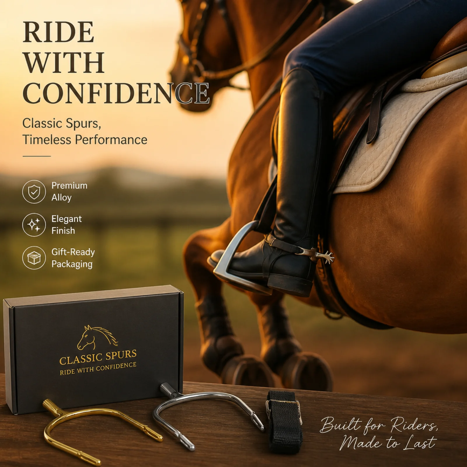 Stainless Equestrian Goad with Strap Polished Equestrian Goad with Strap Rust-Resistant for Riders, Equestrians
