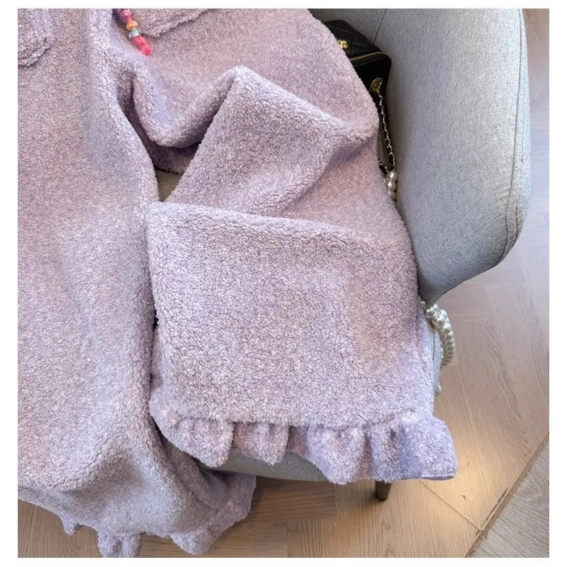 優しい秋と冬のフロッキー加工レディース伸縮性ハイウエストポケット付きおしゃれカジュアル暖かいパンツ