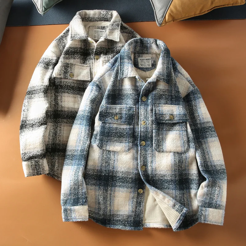 

Мужское утепленное шерстяное рабочее пальто в американском ретро-стиле с отложным воротником, повседневное, осенне-зимнее, новинка