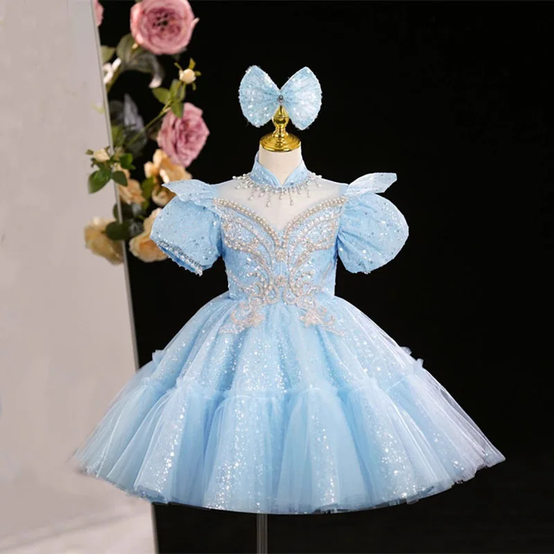 kids Boutique Dress sequins Pearl Diamond Beading Girl\'s Dresses Ball Gown Flower Girl Dress For Wedding Birthday Party Dress