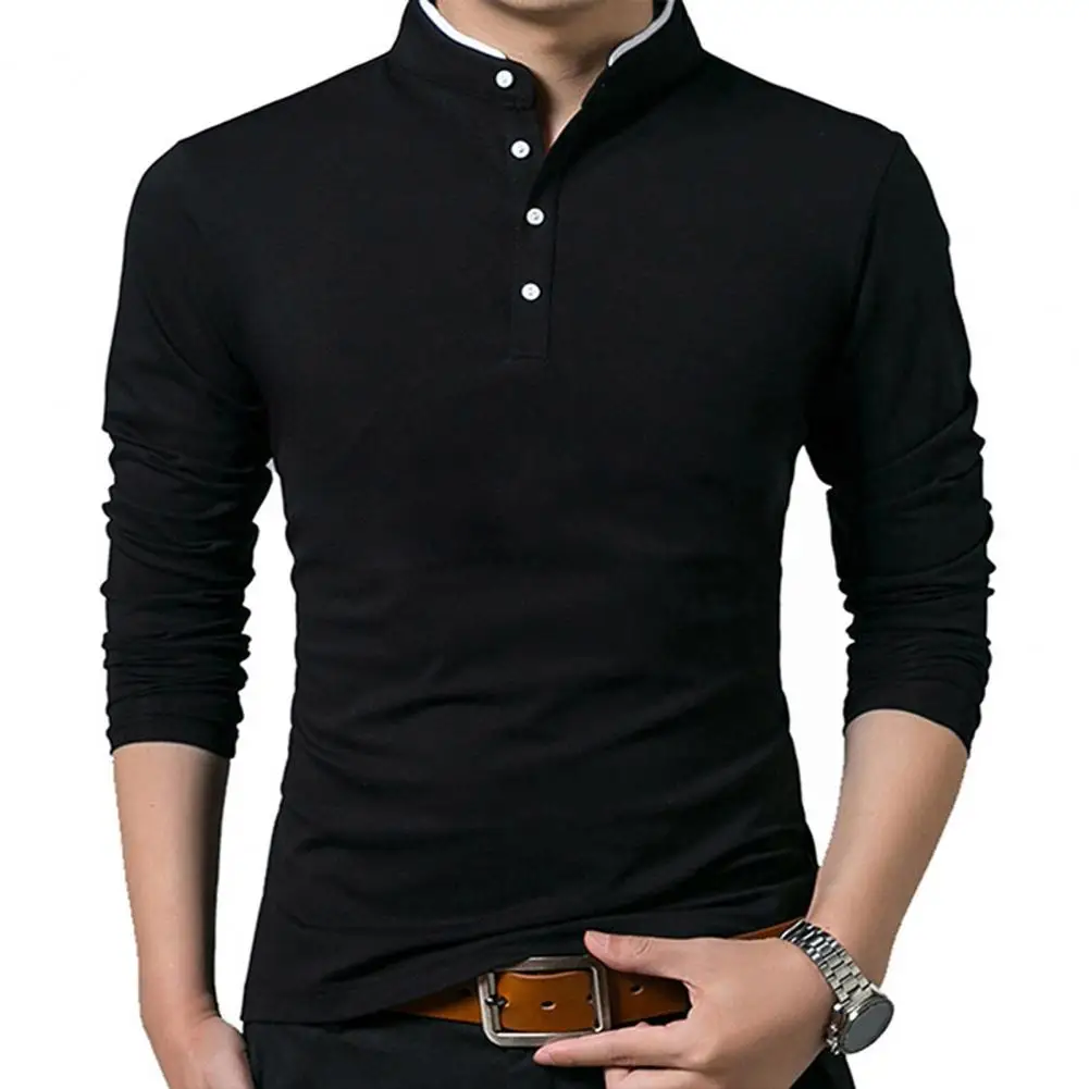 

Men Shirt Solid Color Stand Collar Slim Breathable Spring Top autumn clothes