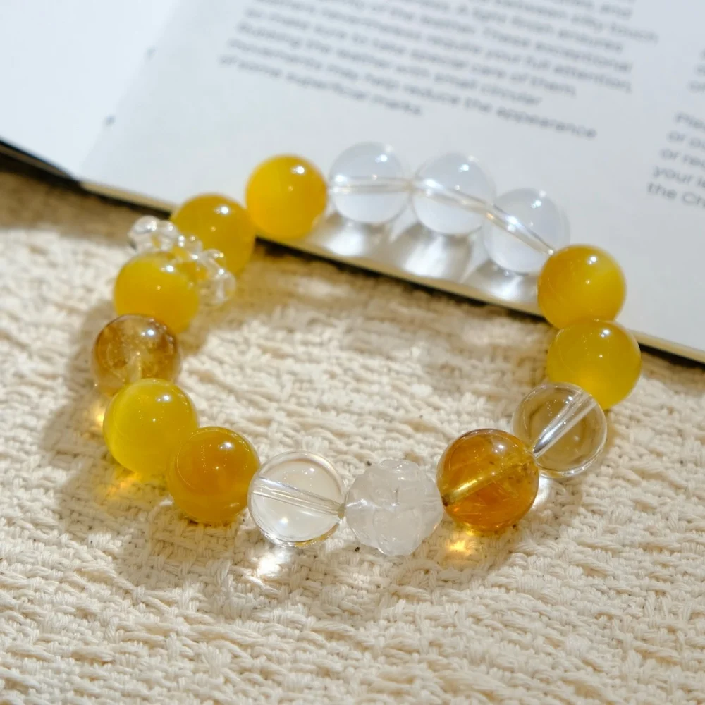 Hot Sale Natural Tiger Eye Stone Clear Quartz 13mm Round Beads Bracelet Elastic Stretch Healing Energy Gemstone Unisex Jewelry