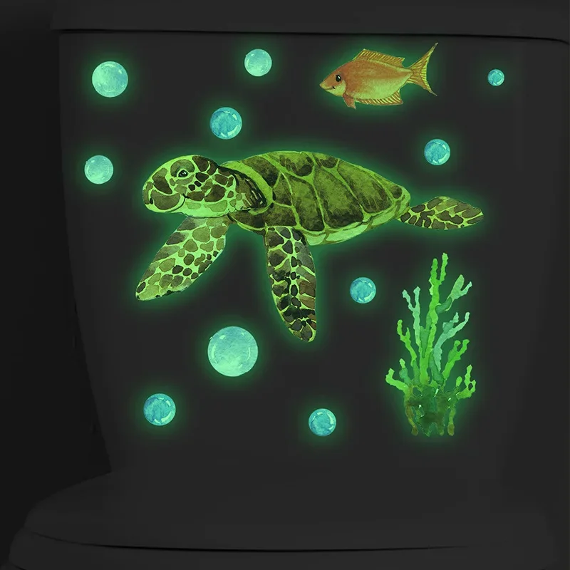 Cartoon Luminous Turtle Plants Underwater World Children Toilet Stickers Bathroom Home Decoration Wall Stickers Self-adhesive