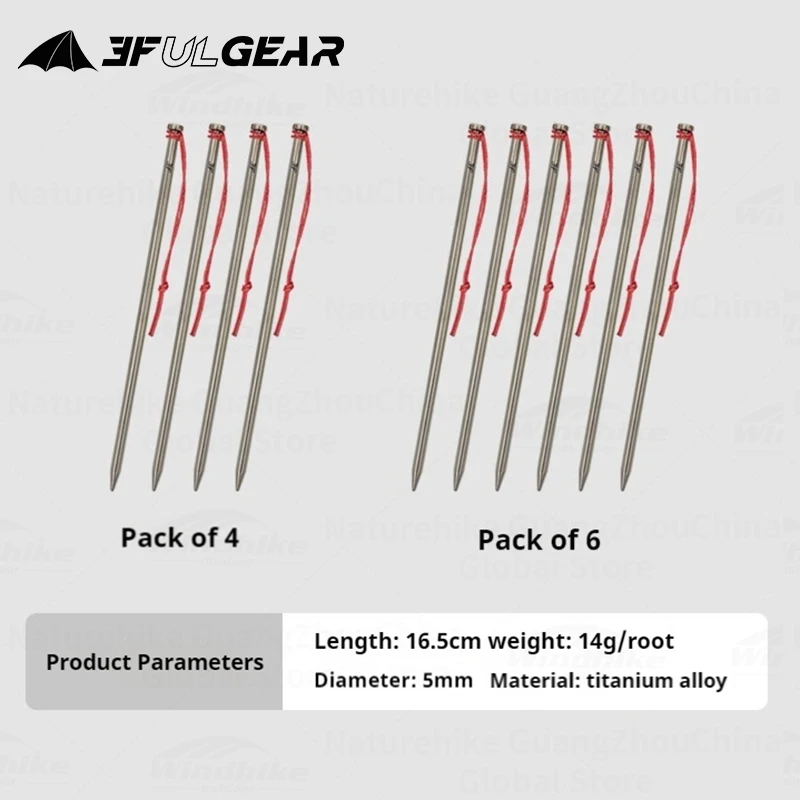 3F UL GEAR 4/6 Pcs Camping Tent Nail Titanium Alloy Outdoor Tent Pegs Legs Stakes for Canopy Awning Ground Nail Accessories 16.5