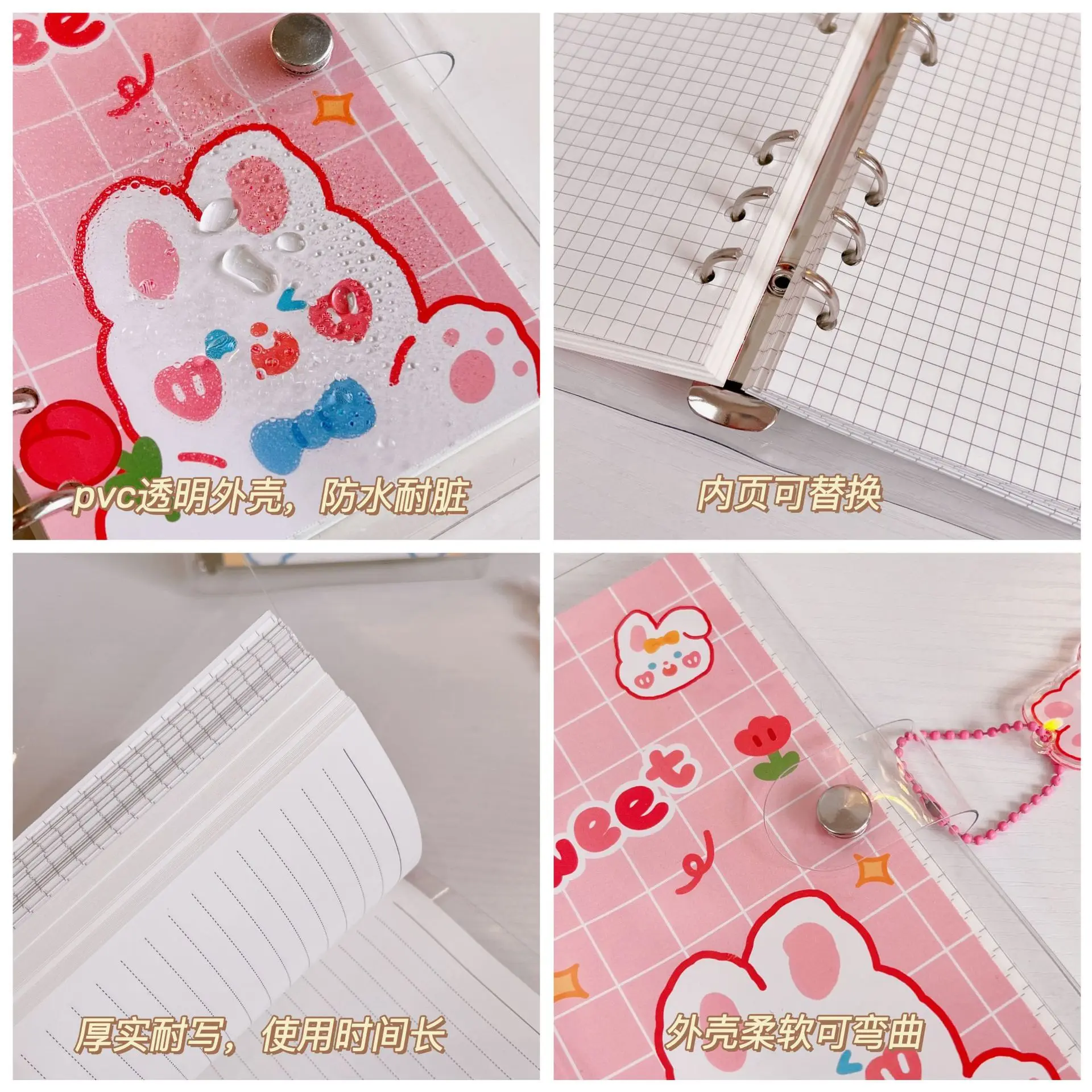 Kawaii Rabbit A6 Binder Transparent Notebook Agenda Set Weekly Monthly Plan Journal Diary Notebook Papeleria Korea Stationery