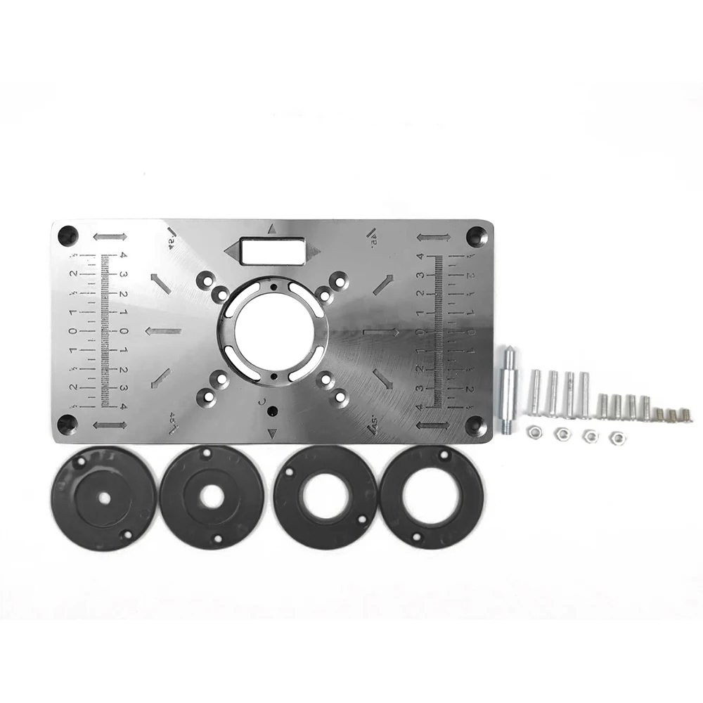 Aluminium Router Table Insert Plate Table For Woodworking Benches Router Plate Wood Tools Milling Trimming Machine With Rings