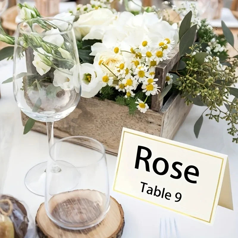 50 Sheets Per Pack Hot Stamping Right Angle Frame Greeting Card Table Card High-End White Wedding Banquet Guest Name Seat Card