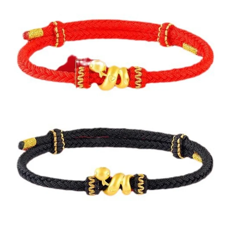 Lucky Cute Gold Color Beads Zodiac Snake Bracelet For Women Braided Friendship Bracelet New Year Handmade Jewelry Adjustable