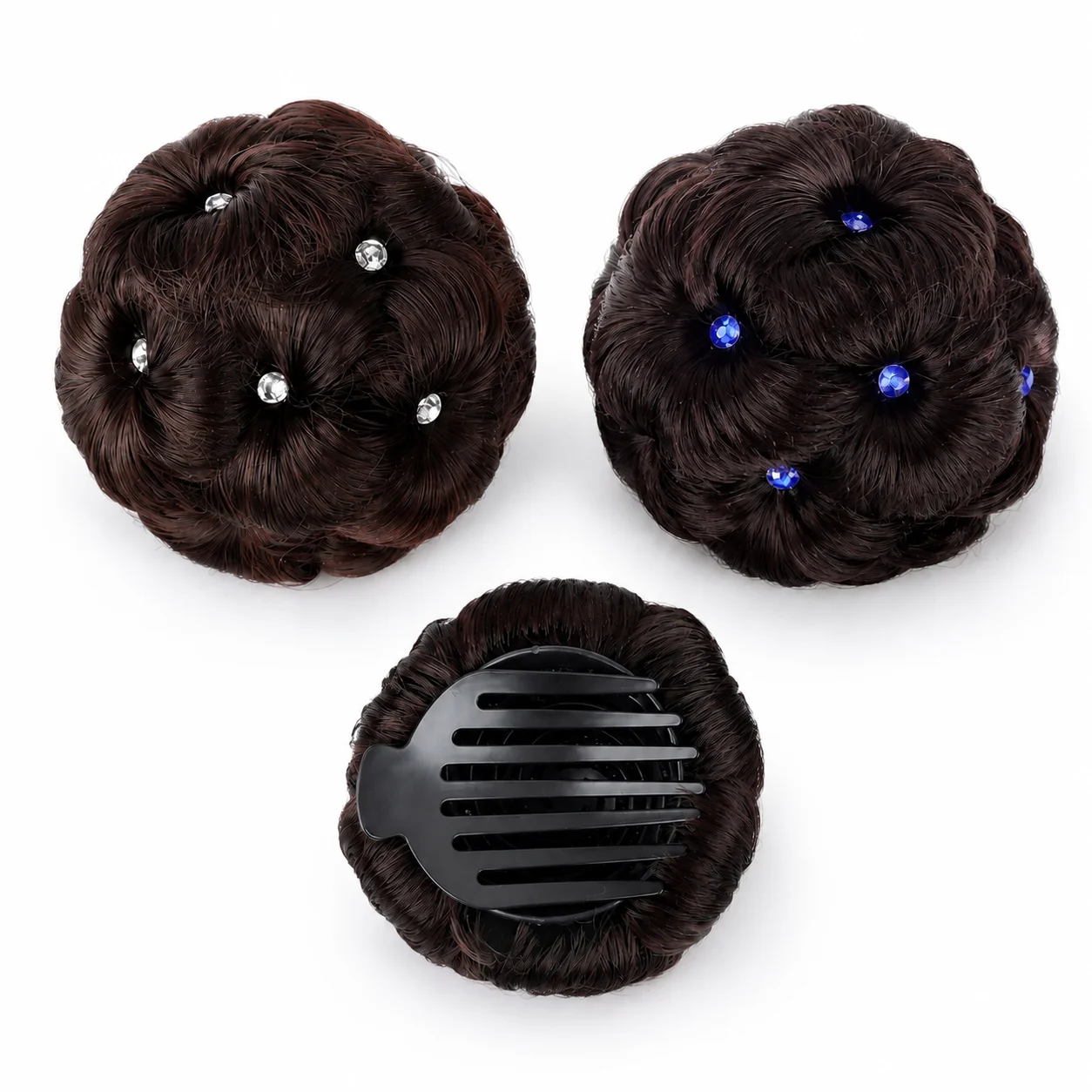 Natural Black Crystal Hair Bun For Black Women 10cm 80g High Temperature Fiber Lightweight Rhinestone Chignon Updo For Wedding P