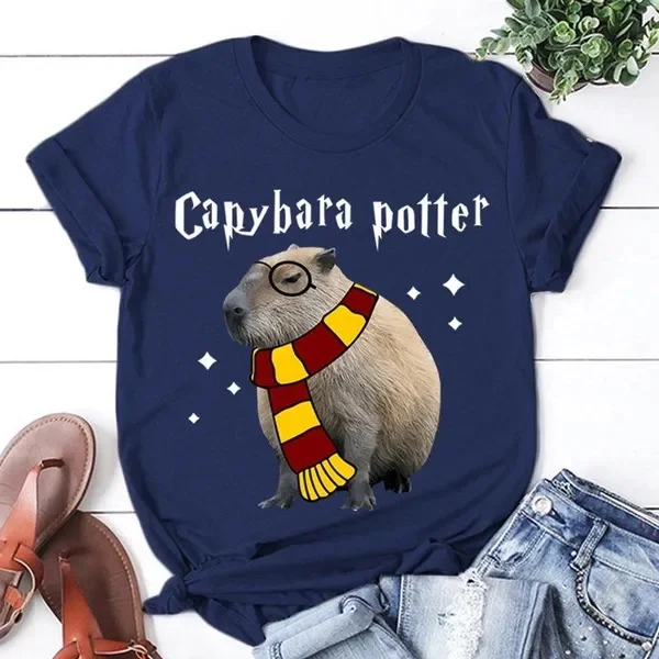 Capybara Potter T Shirt For Men New Popular Summer T-Shirt Graphic Print Short Sleeve Women Fashion Casual Outdoor Tees Tops