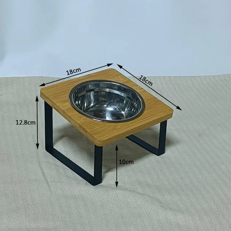 Stainless Steel Pet Bowl with Wooden Double Bowl Stand, Tilted Neck-protect Feeder, Anti-spill Iron Leg Design, In Stock