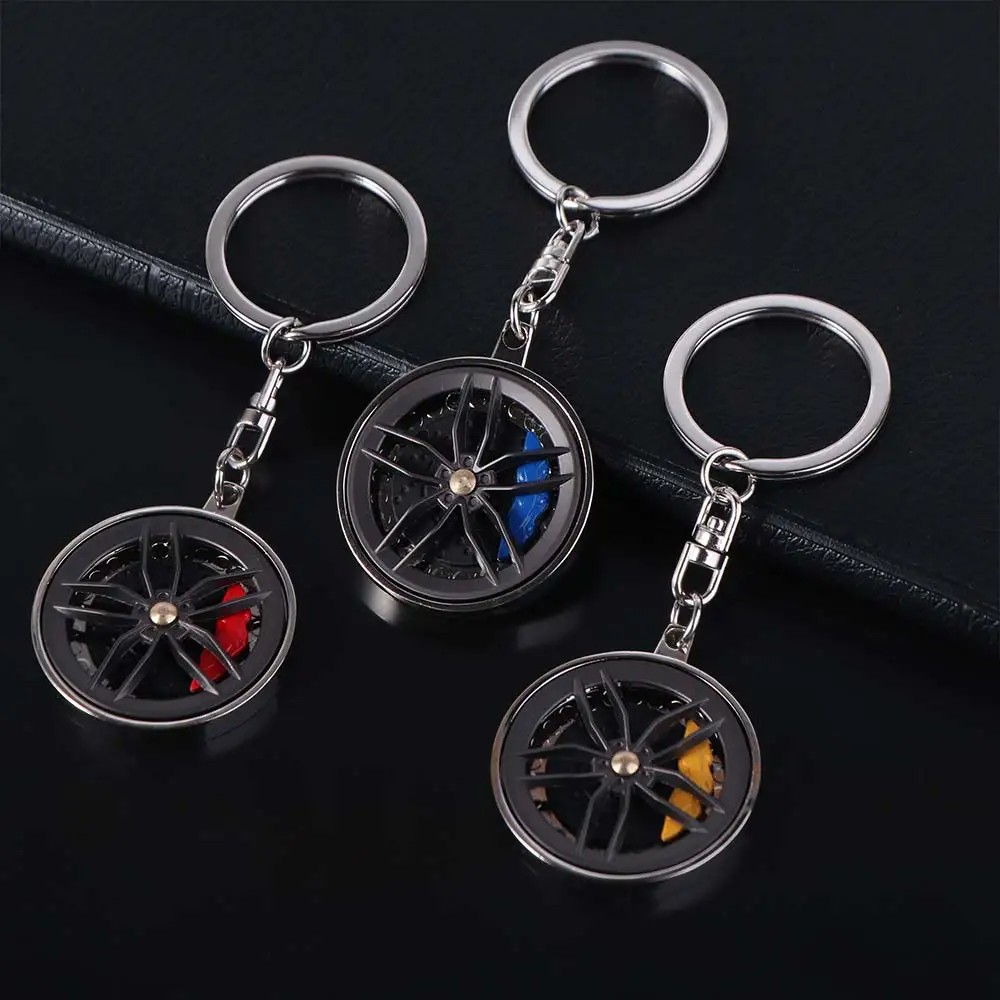 Rotatable Wheel Hub Key Chain Zinc Alloy 3D Wheel Hub&Brake Keychain Fidget Fingertip Gadget Car Accessories Keychain