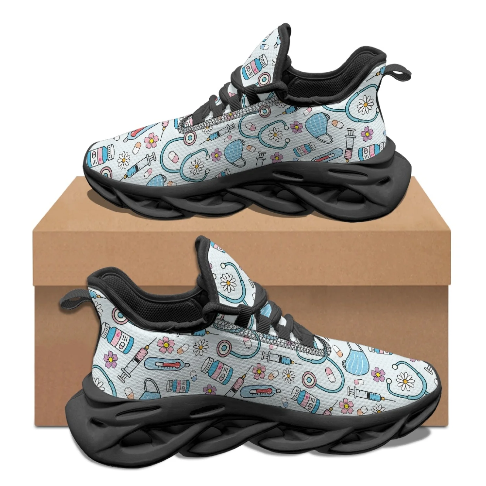 PENSTROLL Medical Floral Print Running Shoes Running Sneaker for Unisex Breathable Fashion Sneakers