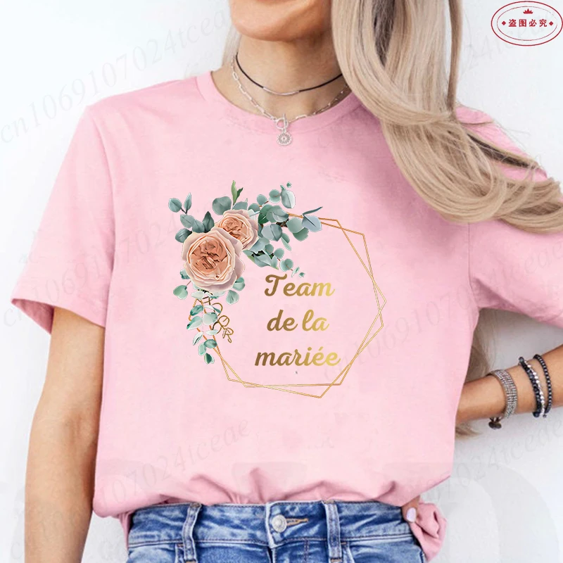 Team Bruid T-shirt Bruids Bruiloft Tops Vrijgezellenfeest Tee Franse Vrouwen Single Farewell EVJF Toekomstige Bruid Shirt met korte mouwen