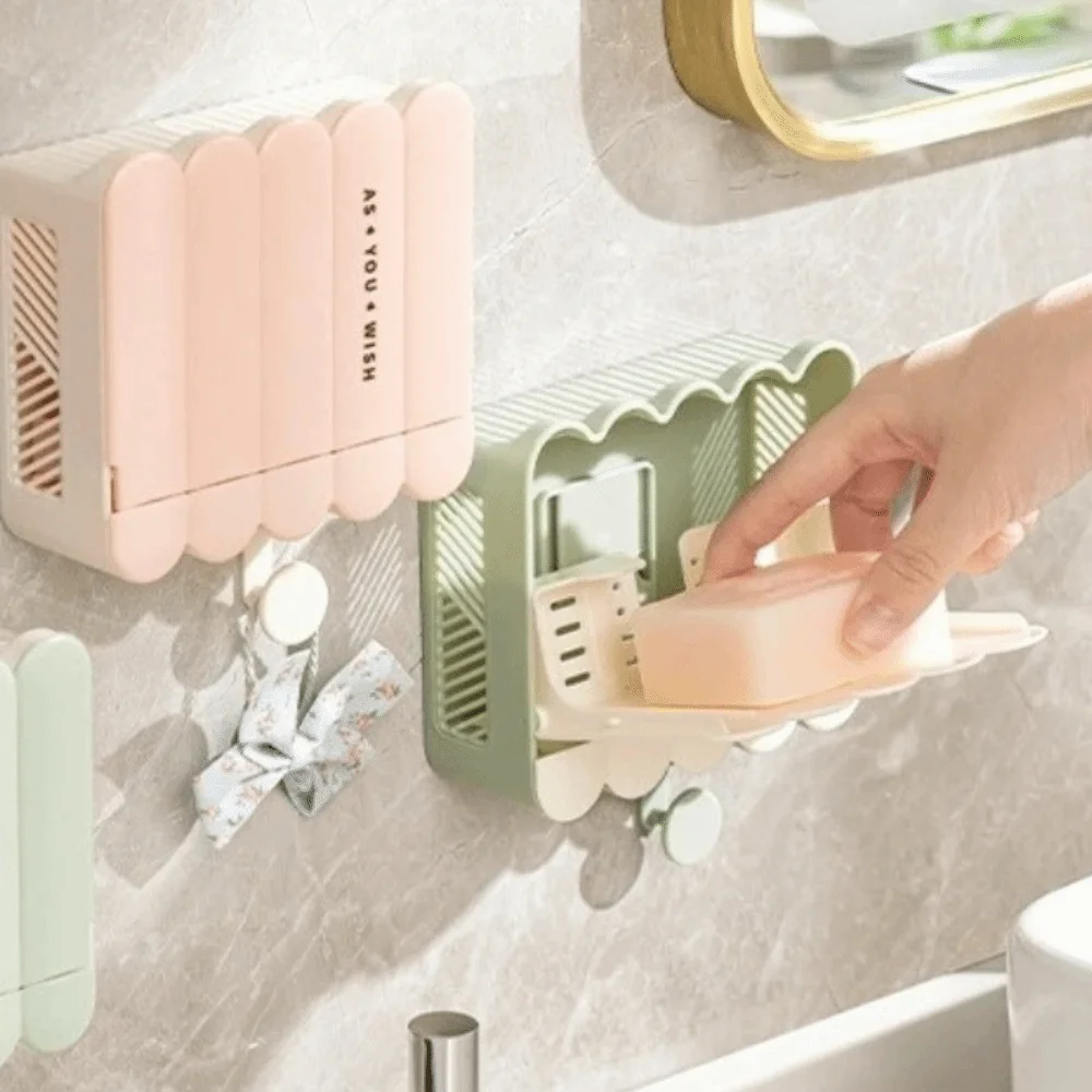 

Fashionable Waterproof Wall Mounted Soap Box Flip Lid Ventilation Drain Bathroom Soap Holder Plastic with Lid Soap Dish Home