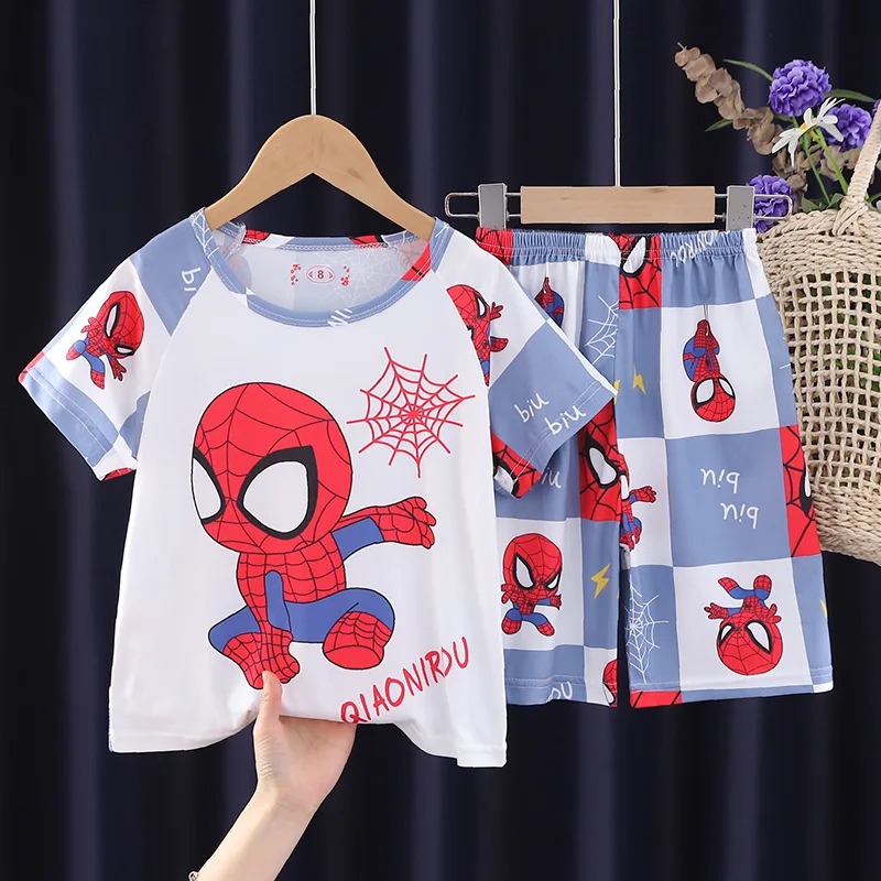 Zomer Kinderen Pyjama Set Korte Mouw T-Shirt Nachtkleding Pijama Jongens Spiderman Cartoon Pyjama