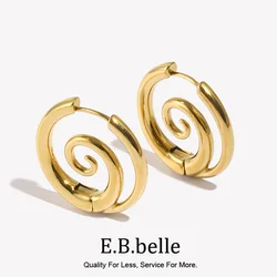 E.B.belle Spiral Snail Earrings Tarnish Free Silver Color 18K Gold Plated Earrings for Women 316L Stainless Steel Gift