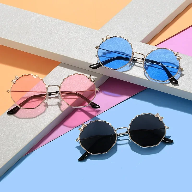 Children's Sunglasses Fashion Boys and Girls Anti-UV Sun Glasses Baby Cute Bow Little Girl Shell Glasses Metal Frame Eyewear