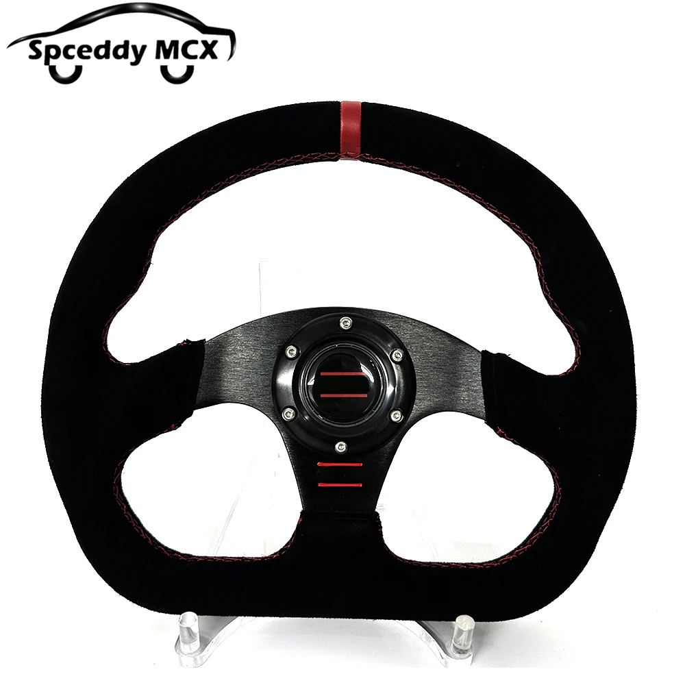 D Shape 13inch 320mm Flat Suede Leather Racing Steering Wheel Yelllow Red