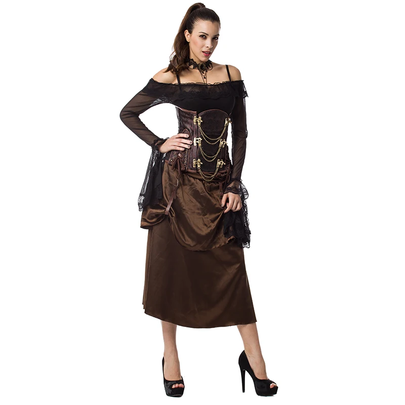 Brown Steampunk Underbust Corset Steel Boned Waist Trainer Women Shapewear Bustiers & Corsets Gothic Clothes Vintage Korsett