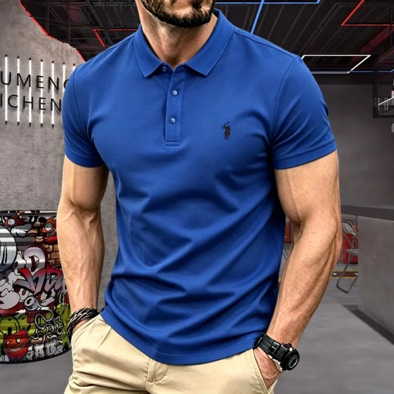 100% reine Baumwolle, hochwertiges Marken-Herren-Poloshirt mit kurzen Ärmeln, Sommer 2026, luxuriöses Mode-Golf-Oberteil mit Pony-Stickerei, lässiges T-Shirt – Detail 8