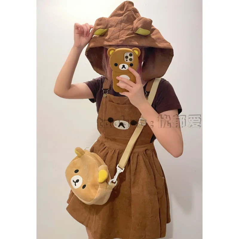 Corduroy Embroidery Bear Hat Dress Cute College Style Small Fresh Girl Outfit Hooded Cute Suspender Skirt