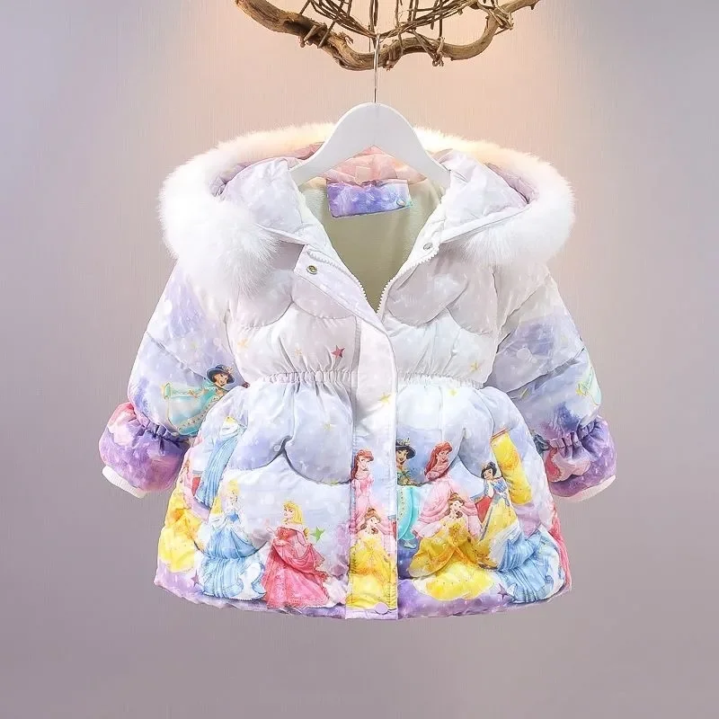 2024 Winter Girls down Jacket Big Kids Snow White Princess Costume Coats Cotton Thickening Warm Wake Outwear Children Clothing